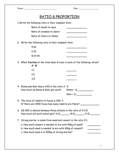 Ratio And Proportion Year 6 Worksheets
