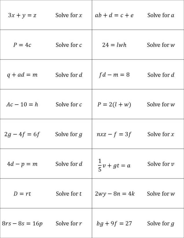 Literal Equations Practice Worksheet Algebra 1