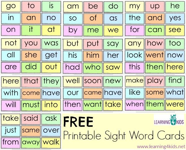 Free Printable Sight Words Flash Cards