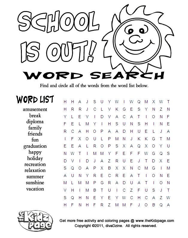 Word Search Kids Activity Pages