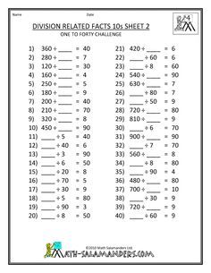 Fourth Grade Free Math Facts Worksheets