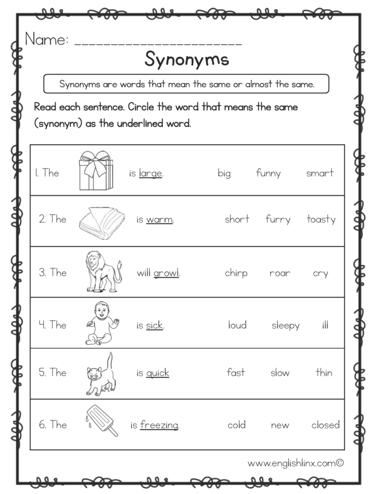 3rd Grade Synonyms Worksheet With Answers
