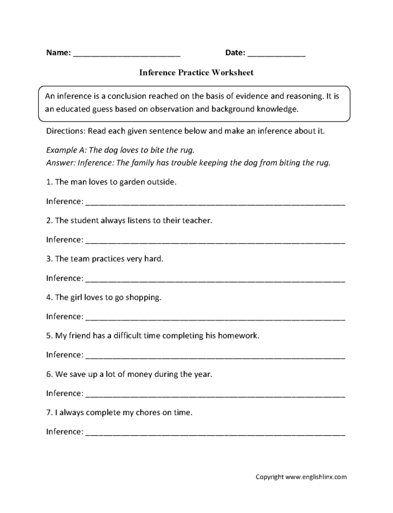 3rd Grade Inference Worksheets Pdf