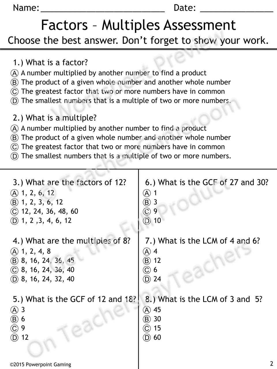 7th Grade Factors And Multiples Worksheet Pdf
