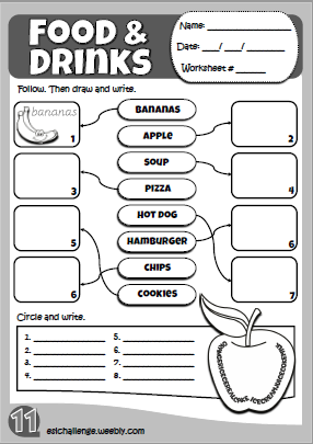 Food And Drinks Worksheets For Kindergarten