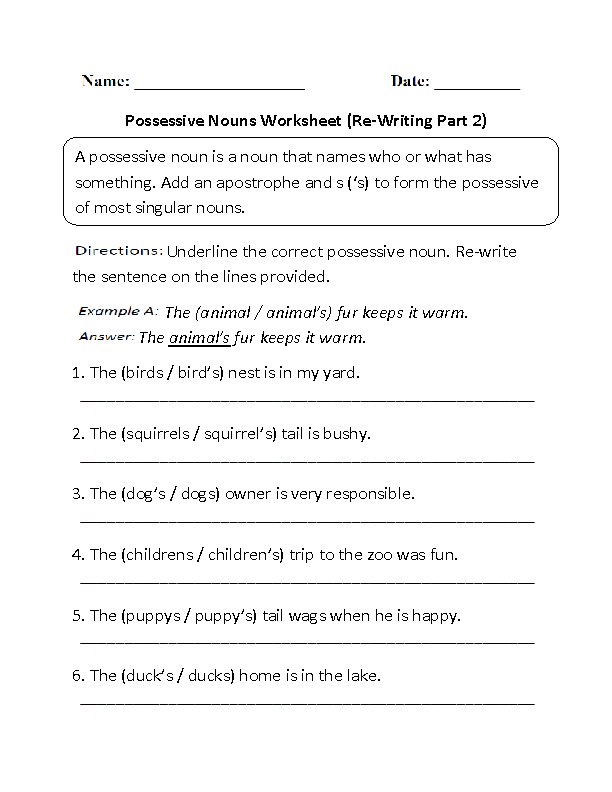 Beginner Possessive Nouns Worksheets With Answers Pdf