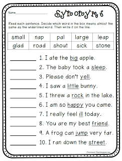 2nd Grade Synonyms Worksheet For Grade 1