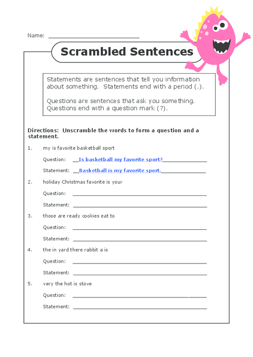 2nd Grade Sentence Structure Worksheets Free