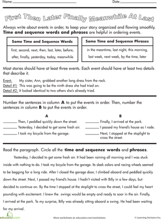 5th Grade Sequencing Events Worksheets