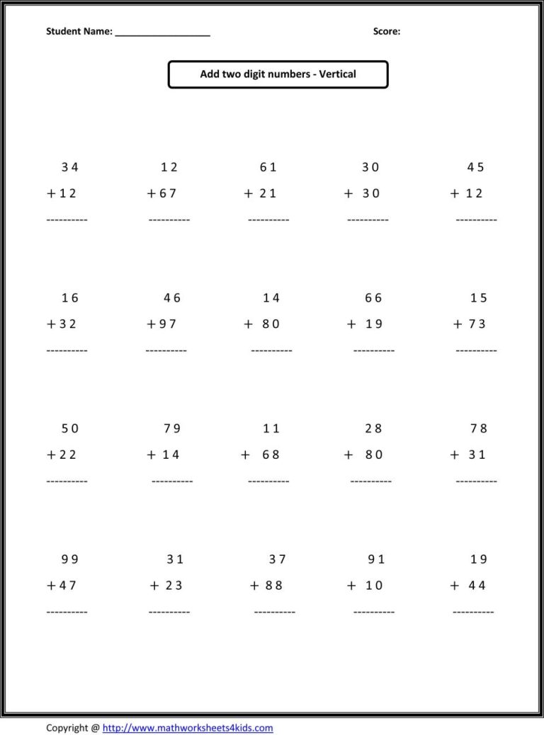 Second Grade Math Worksheets For Grade 2 Subtraction