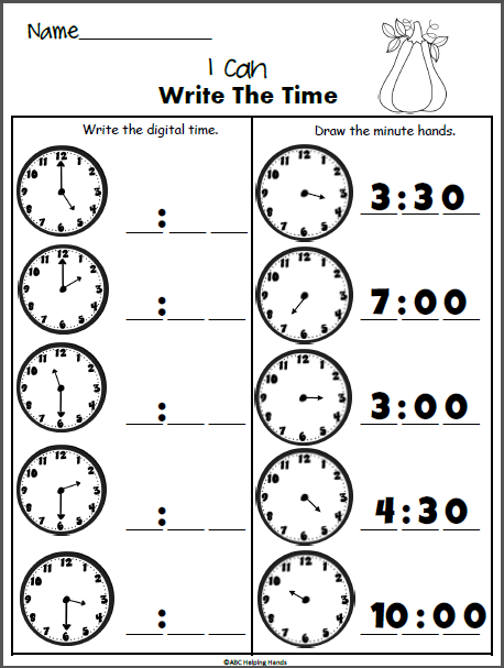 Printable 1st Grade Clock Worksheets