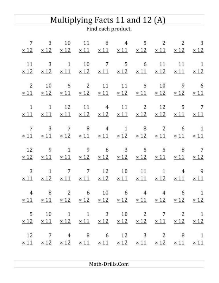 Multiplication Sheet 1-12 Printable
