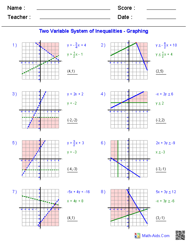 Graphing Inequalities Worksheet Algebra 2