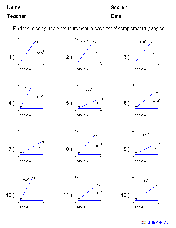 Geometry Measuring Angles Worksheet Answers