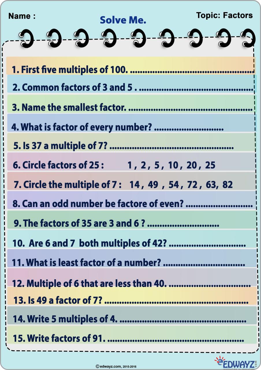 7th Grade Factors And Multiples Worksheet With Answers
