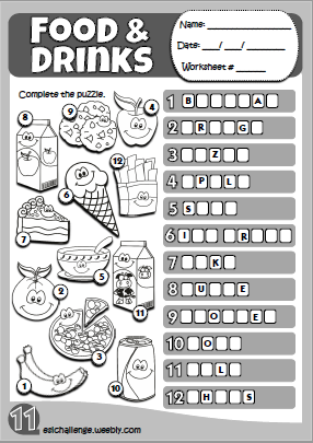 Food And Drinks Worksheets For Kids
