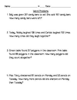 Addition Word Problems 3rd Grade