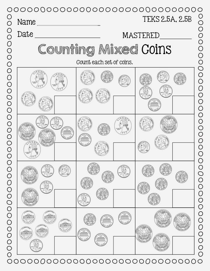 1st Grade Counting Coins Worksheets