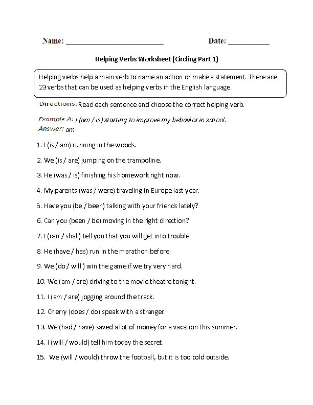 4th Grade Auxiliary Verbs Worksheet