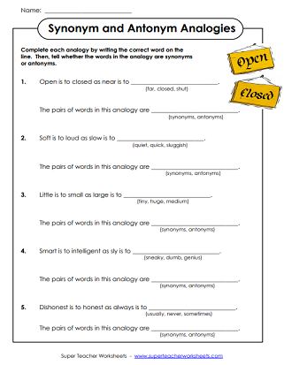 Printable Synonyms Worksheet For Grade 3