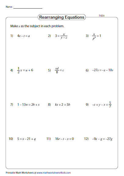 Literal Equations Practice Worksheet Answers