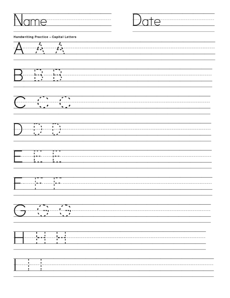 Handwriting Practice Sheets For Preschool