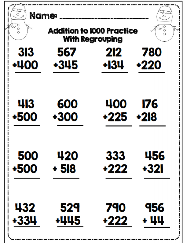 Addition Problems For 3rd Graders