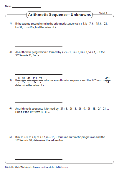 Sum Of Arithmetic Sequence Worksheet With Answers