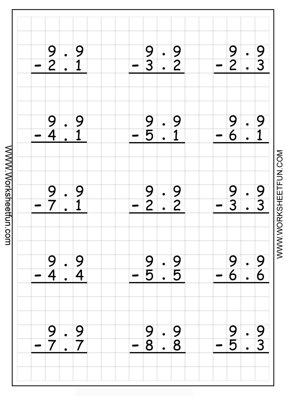 Subtracting Decimals Worksheets With Answers