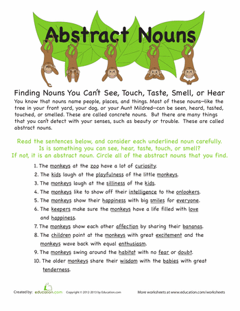 5th Grade Abstract Noun Worksheets For Class 5