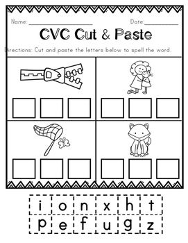 Cut And Paste Printable Cvc Worksheets