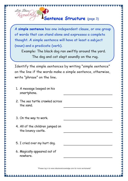 3rd Grade Sentence Structure Worksheets Pdf