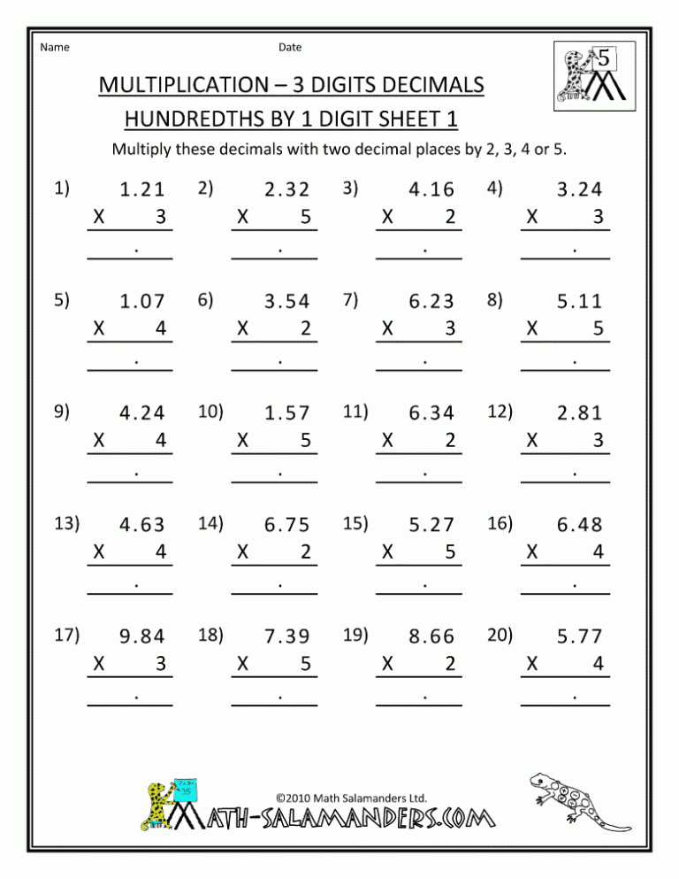 Free Printable Multiplication Worksheets For 5th Grade