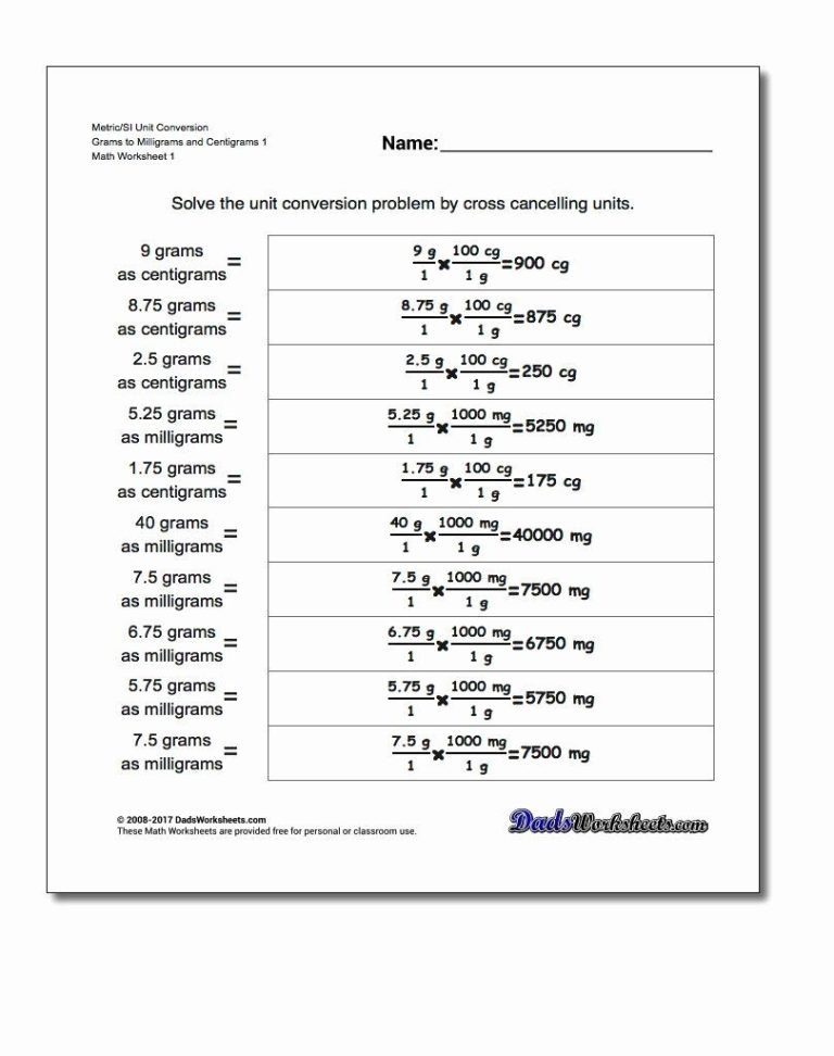 Chemistry Si Unit Conversion Worksheet