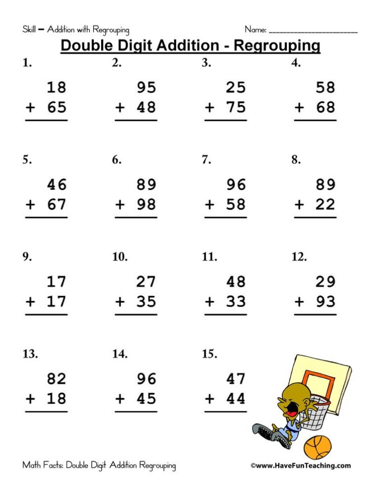Math Double Digit Addition And Subtraction Worksheets