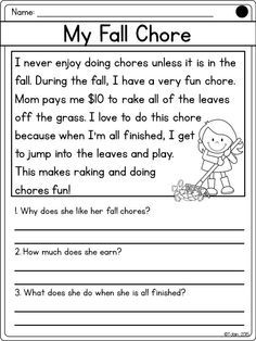 Free Fall Reading Comprehension Worksheets Pdf