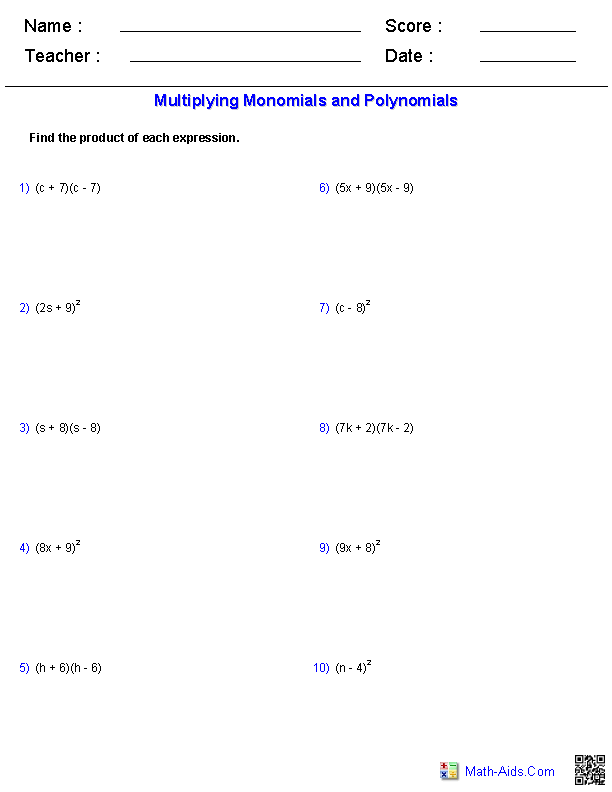 Grade 9 Polynomials Class 9 Worksheet Pdf