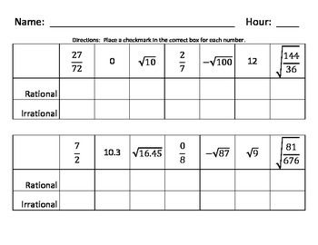 8th Grade Rational And Irrational Numbers Worksheet With Answers Pdf