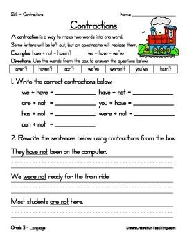 Contractions Words Worksheet Free