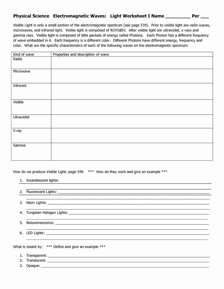 Waves And Electromagnetic Spectrum Worksheet Answers
