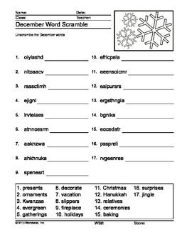 Word Scramble Worksheet With Answers Pdf