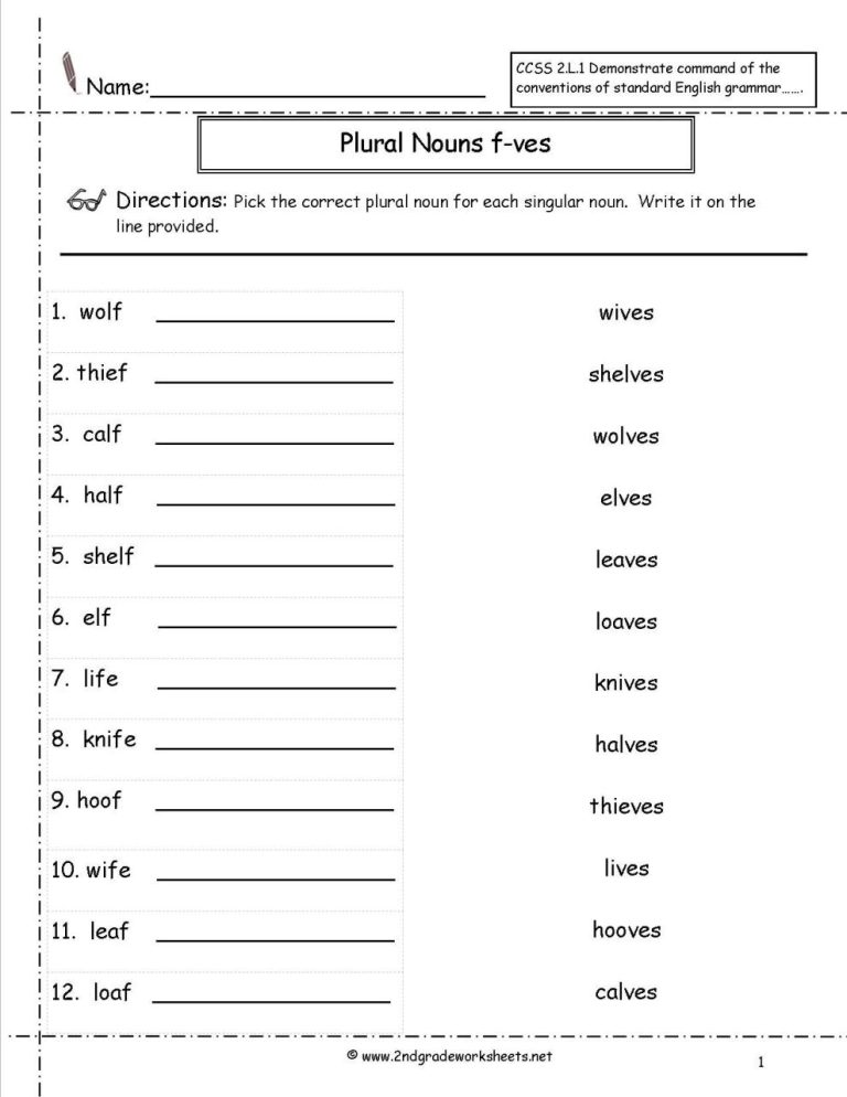 5th Grade Plural Nouns Worksheet
