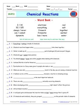 Bill Nye Chemical Reactions Worksheet Key