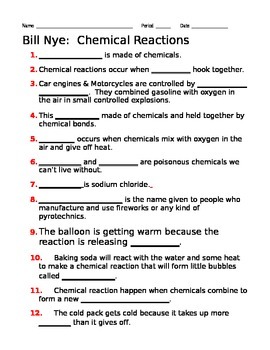 Answer Sheet Bill Nye Chemical Reactions Worksheet Answers