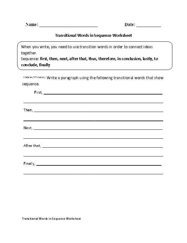 7th Grade Transition Words Worksheet With Answers