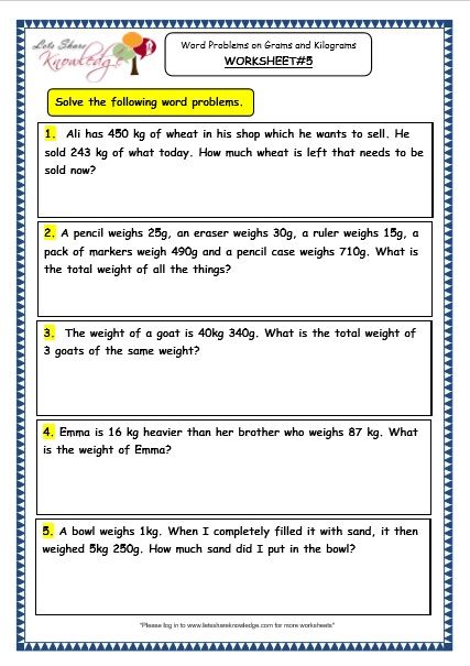 Measurement Worksheets Grade 3 Word Problems