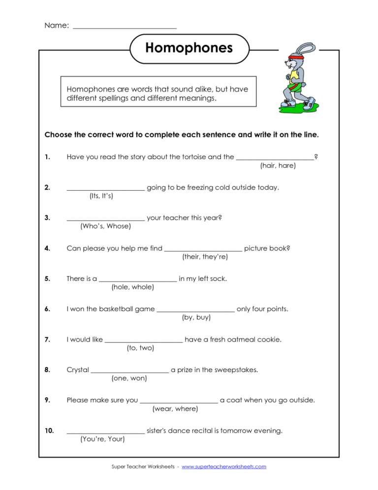 Grade 1 Homonyms Worksheets Pdf