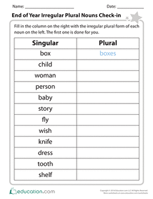 4th Grade Printable Irregular Plural Nouns Worksheet