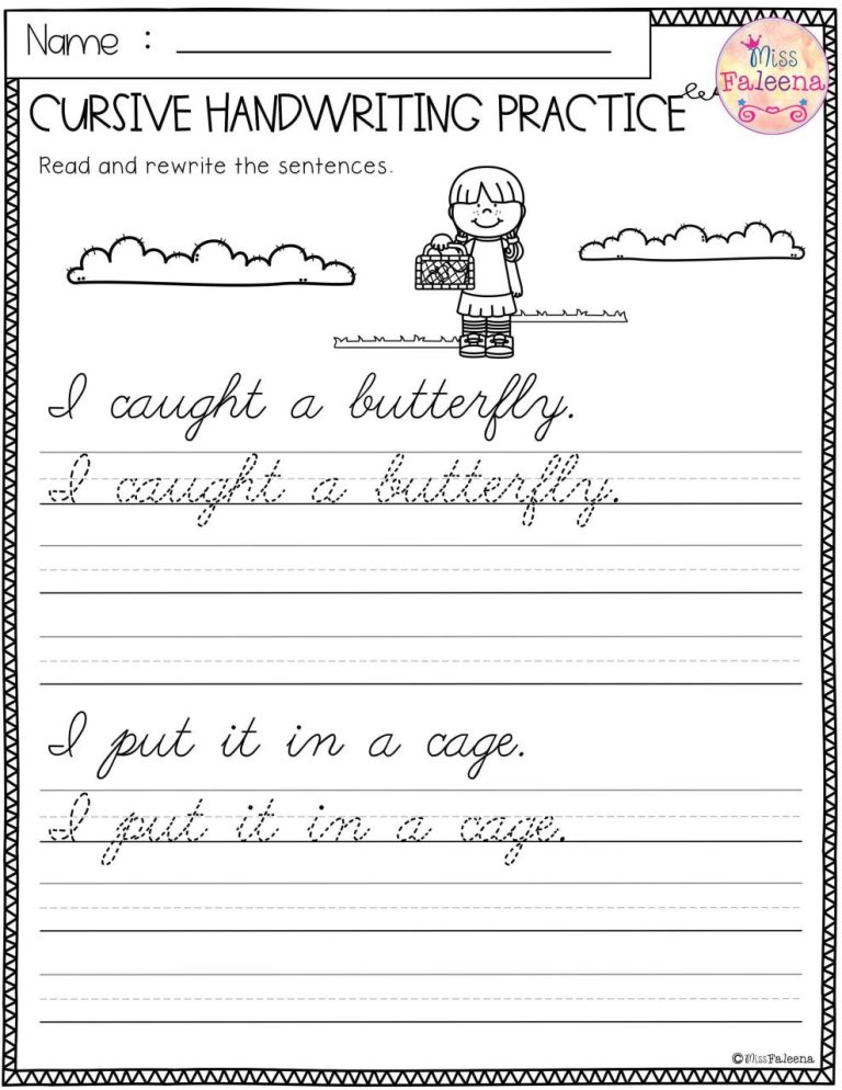 Cursive Writing Practice Sheets For 4th Grade