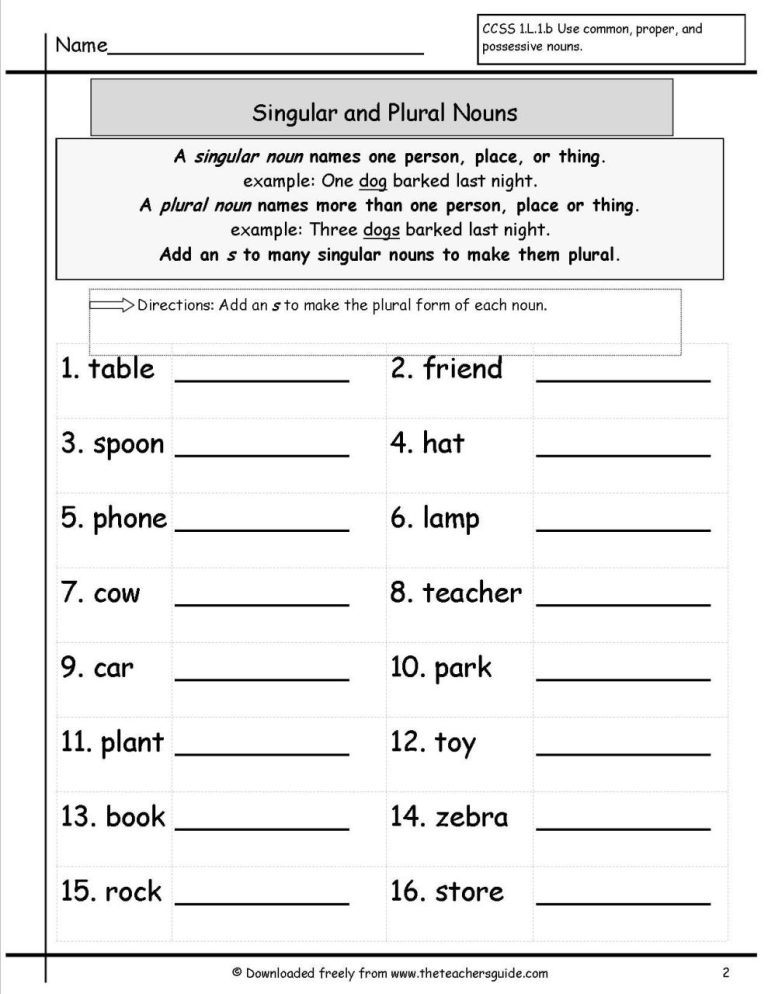 Singular And Plural Worksheets With Answers For Grade 3